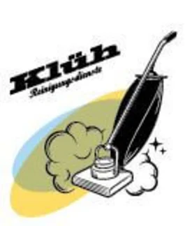Klüh Cartoon Logo aus dem Jahr 1962 mit dem Schriftzug "Klüh Reiniungsdienste" und einem Staubsauger